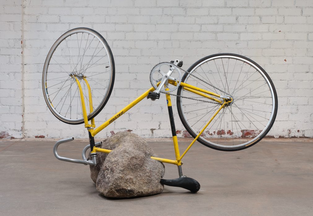 Stone with Bicycle, 2013
Granite stone and Raleigh bicycle
43 x 30.5 x 65 inches