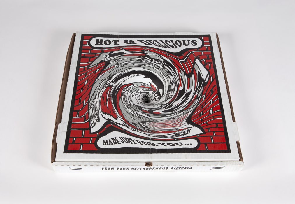 Black Hole Pizza Box, 2018
Carved wood with paint
5 x 26 x 25.25 inches